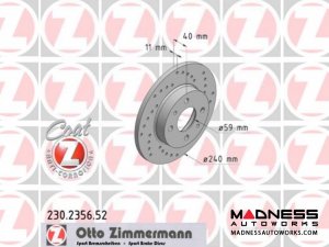 FIAT 500 Brake Rotors (2) - Rear - Zimmermann - Sport Cross Drilled 