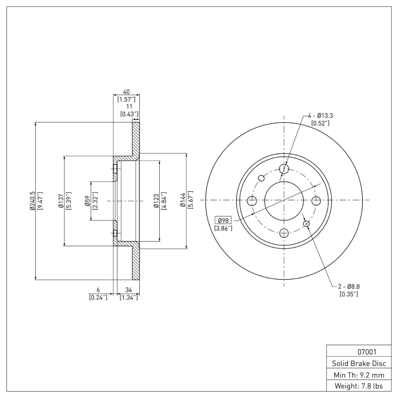 Fiat 500 Brake Rotor (1) - Rear - DFC - Plain - `09-`19