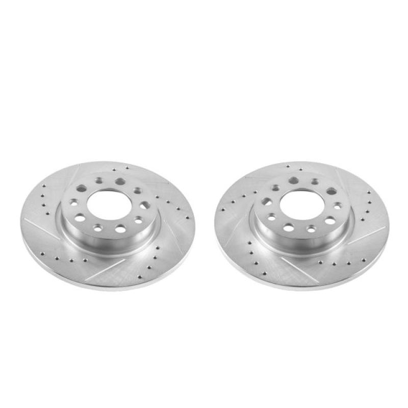 Fiat 500X Brake Rotors (2) - Rear - PowerStop - Evolution Drilled & Slotted Rotors - Silver - `16-`18
