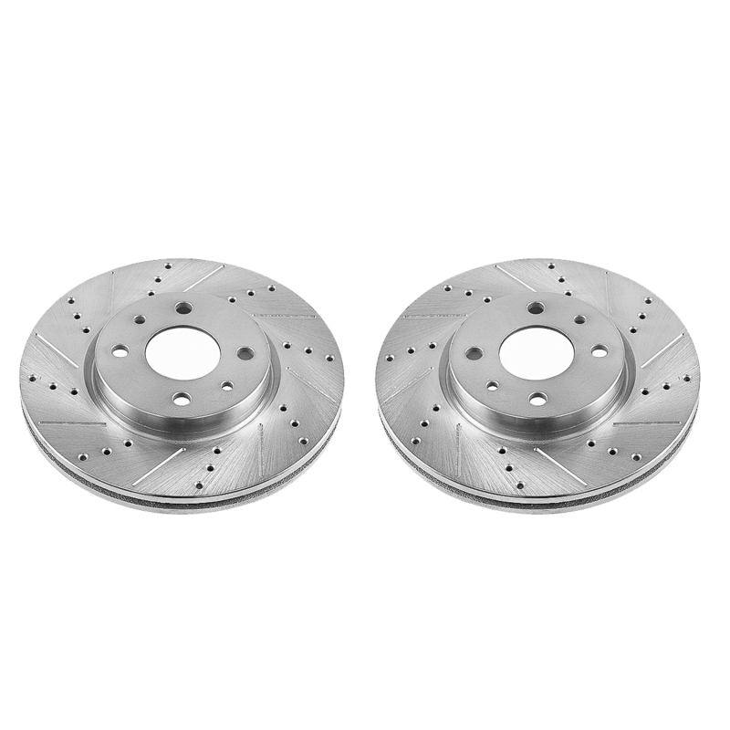 Fiat 500 Brake Rotors (2) - Front - PowerStop - Evolution Drilled & Slotted - Silver - `12-`18