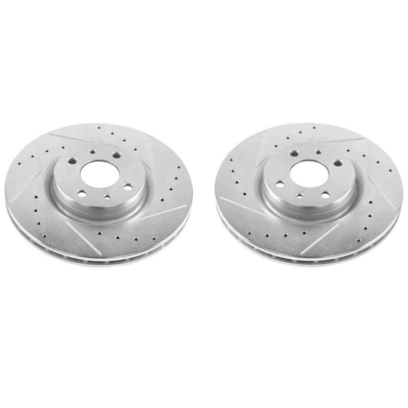 Fiat 500 Brake Rotors (2) - Front - PowerStop - Evolution Drilled & Slotted - Silver - `12-`18