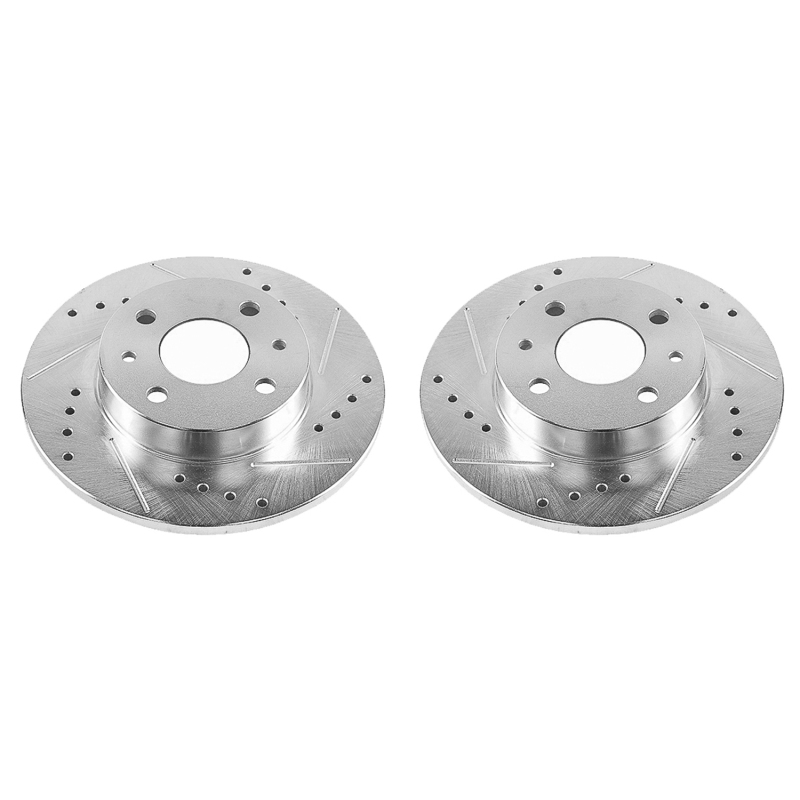 Fiat 500 Brake Rotors (2) - Rear - PowerStop - Evolution Drilled & Slotted - Silver - `12-`18