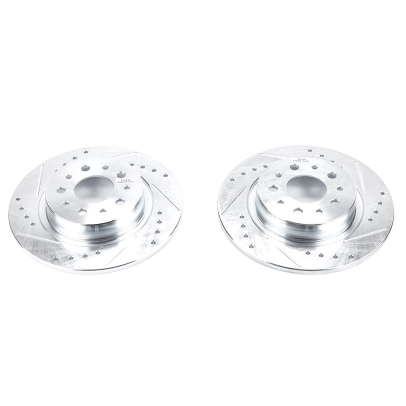 Fiat 500L Brake Rotors (2) - Rear - PowerStop - Evolution Drilled & Slotted - Silver - `14-`19