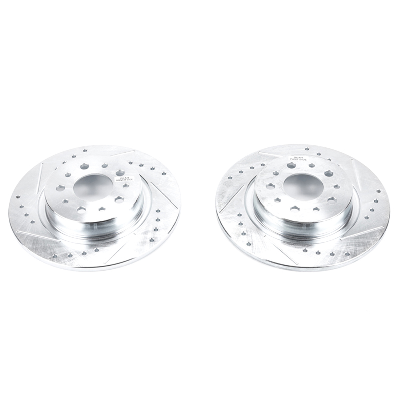 Fiat 500L Brake Rotors (2) - Rear - PowerStop - Evolution Drilled & Slotted - Silver - `14-`19