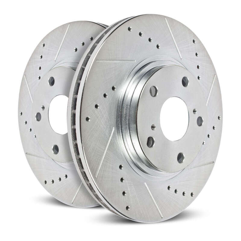Fiat 500L Brake Rotors (2) - Front - PowerStop - Evolution Drilled & Slotted - Silver - `14-`19