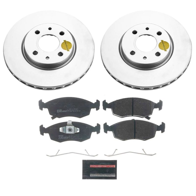 Fiat 500 Brake Kit - Front - PowerStop - Genuine Geomet Coated Rotors + ECE-R90 Brake Pads - `12-`18