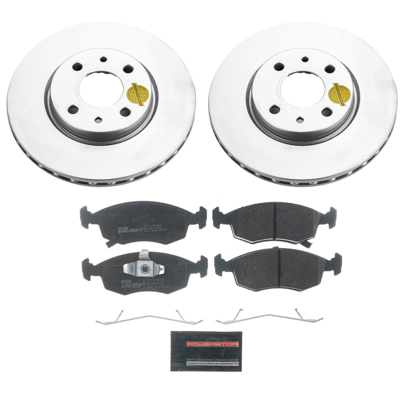 Fiat 500 Brake Kit - Front - PowerStop - Genuine Geomet Coated Rotors + ECE-R90 Brake Pads - `12-`18 Fiat 500 Brake Kit - Front - PowerStop - Genuine Geomet Coated Rotors + ECE-R90 Brake Pads - `12-`18