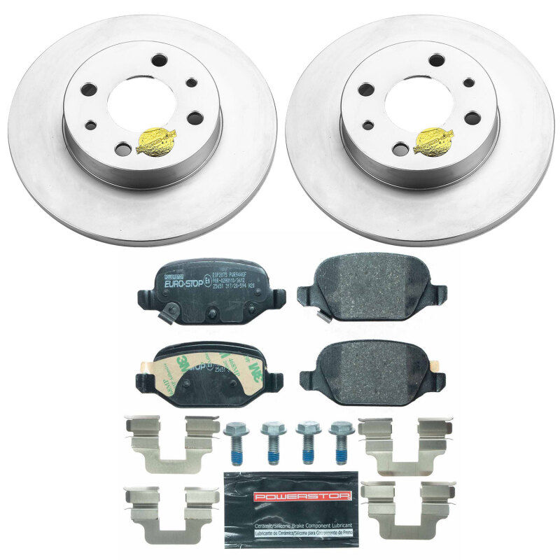 Fiat 500 Brake Kit - Rear - PowerStop - Genuine Geomet Coated Rotors + ECE-R90 Certified Pads - `12-`19