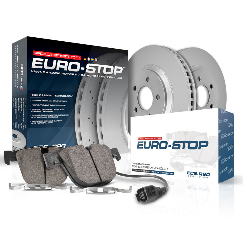 Fiat 500 Brake Kit - Front - PowerStop - Genuine Geomet Coated Rotors + ECE-R90 Certified Pads - `12-`19
