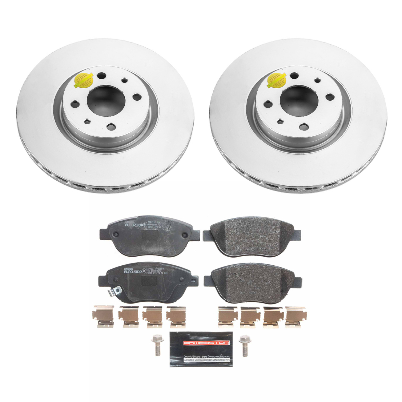 Fiat 500 Brake Kit - Front - PowerStop - Genuine Geomet Coated Rotors + ECE-R90 Certified Pads - `12-`19 Fiat 500 Brake Kit - Front - PowerStop - Genuine Geomet Coated Rotors + ECE-R90 Certified Pads - `12-`19
