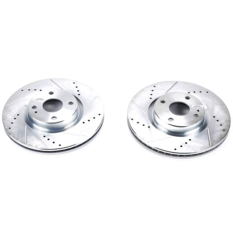 Fiat 124 Spider Brake Rotors (2) - Front - PowerStop - Evolution Drill/Slot - Silver - `17-`19 Fiat 124 Spider Brake Rotors (2) - Front - PowerStop - Evolution Drill/Slot - Silver - `17-`19