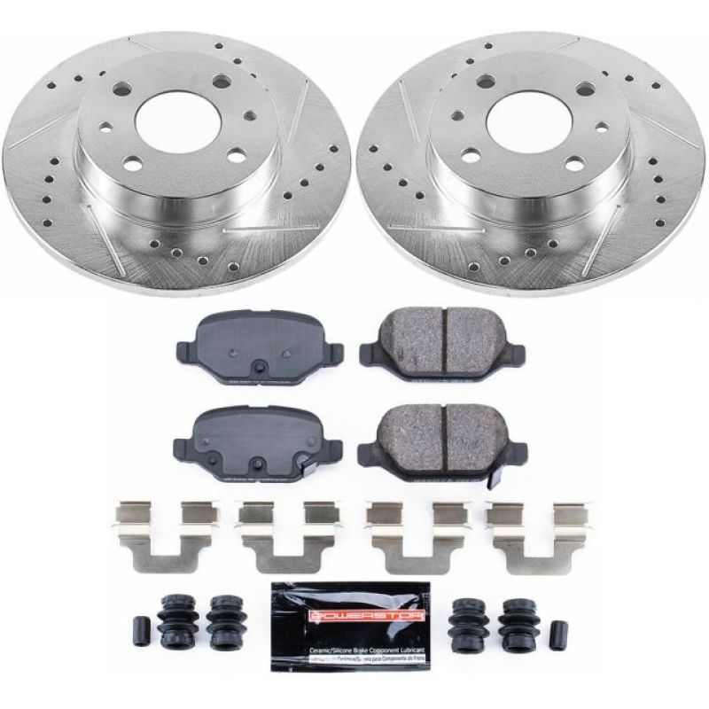 Fiat 500 Brake Kit - Rear - PowerStop - Z23 Evolution Sport + Drilled & Slotted Rotors + Carbon-Fiber Ceramic Pads - `12-`18