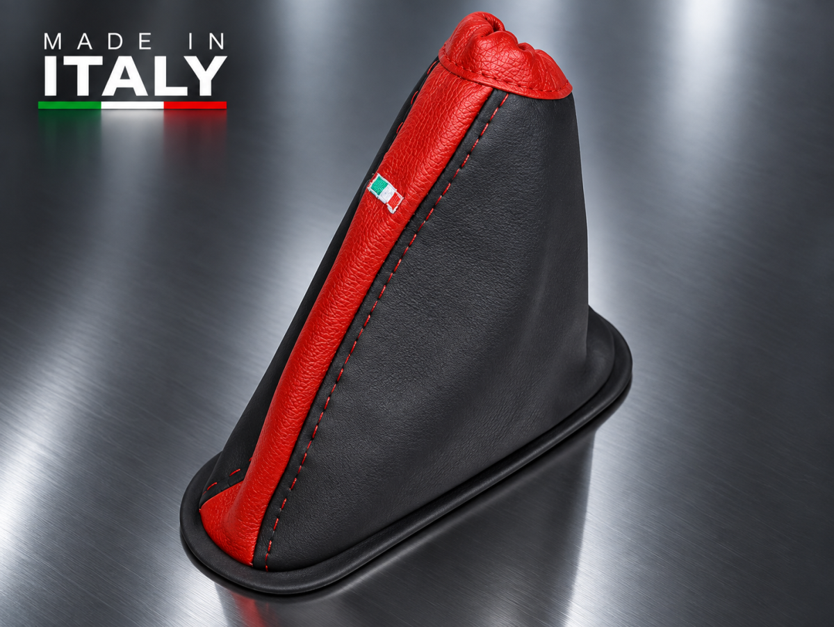 FIAT 500 eBrake Boot - Black Italy - Black Leather w/ Red Center + Italian Flag Design 