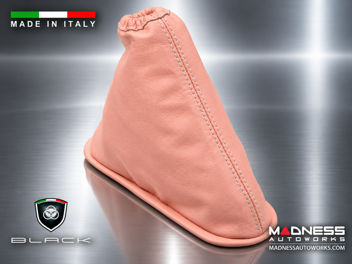 FIAT 500 eBrake Boot - Black Italy - Blush Pink Leather w/ White Stitching
