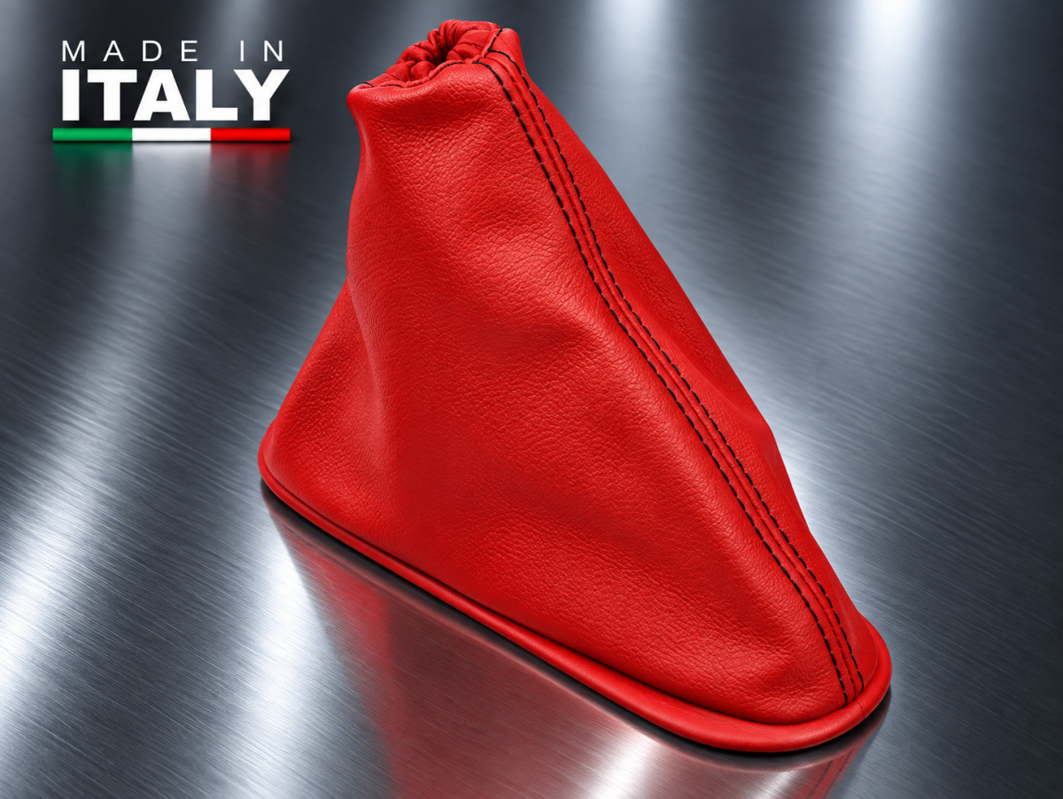 FIAT 500 eBrake Boot - Black Italy - Red Leather w/ Black Stitching 