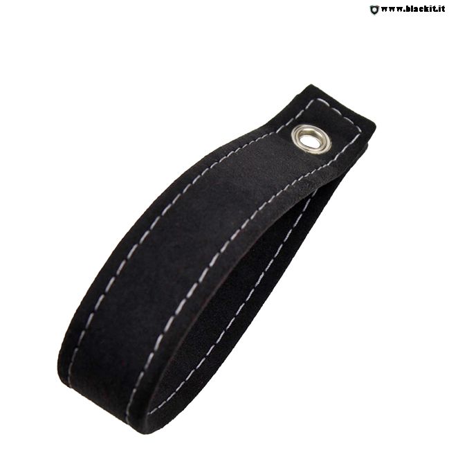 FIAT 500 Trunk Handle / Pull Strap - Black Italy - Black Alcantara w/ White Stitch