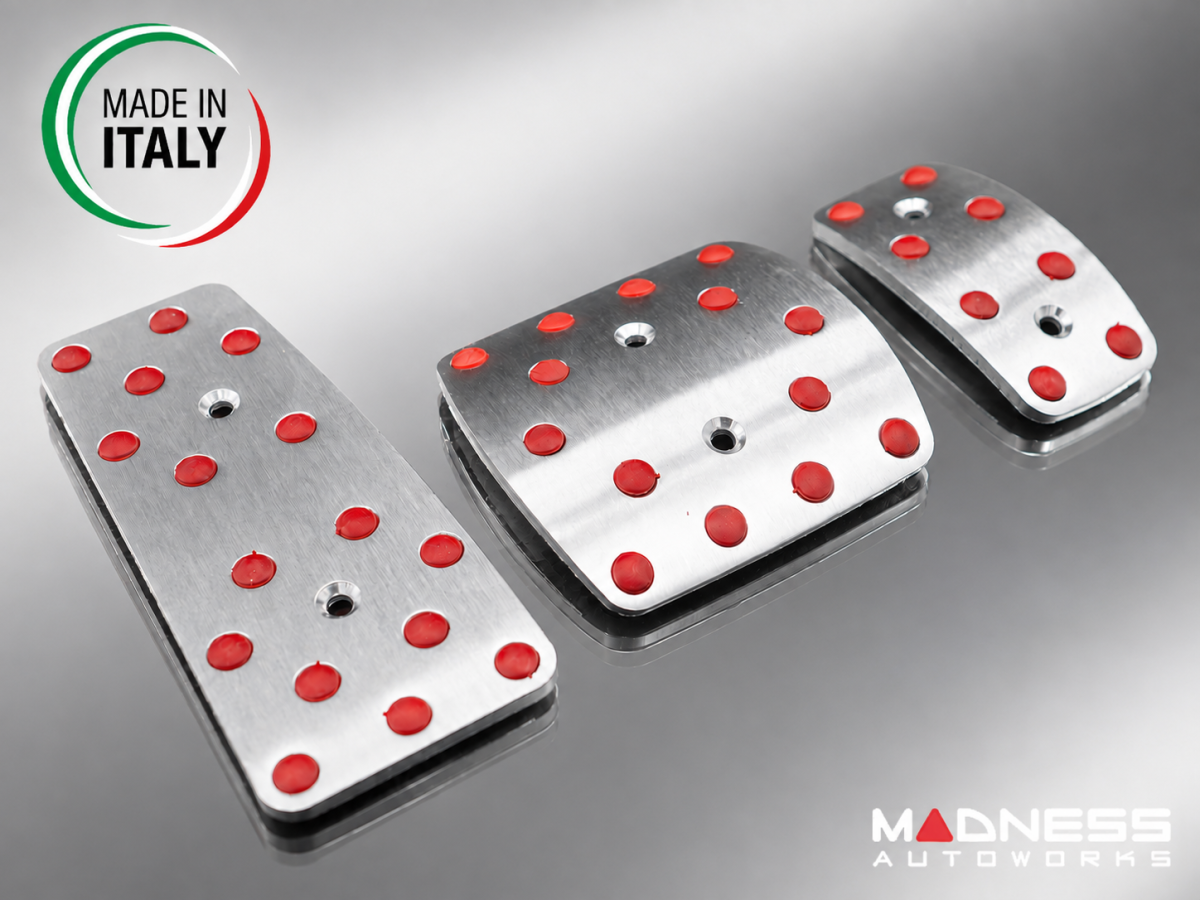 FIAT 500 Pedal Set + Footrest - Automatic - Black Italy - Aluminum w/ Red Rubber Grips FIAT 500 Pedal Set + Footrest - Automatic - Black Italy - Aluminum w/ Red Rubber Grips