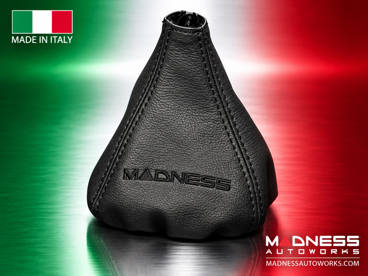 FIAT 500 Gear Shift Boot - Black Italy - Black Leather w/ Black Stitching & MADNESS Logo