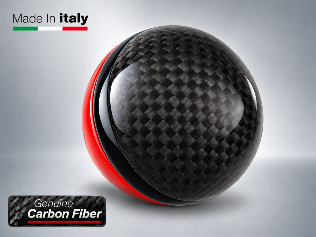 FIAT 500 Gear Shift Knob - Black Italy - Carbon Fiber Top/ Red Base