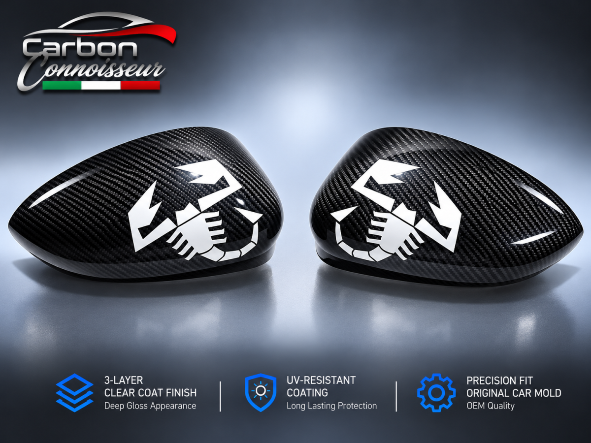 FIAT 500 Mirror Covers - Carbon Fiber - White Scorpion - Carbon Connoisseur