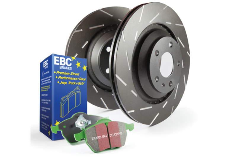 Fiat 500 Brake Pads + Rotors - Front - EBC - USR Slotted + Greenstuff 2000 Pads 
