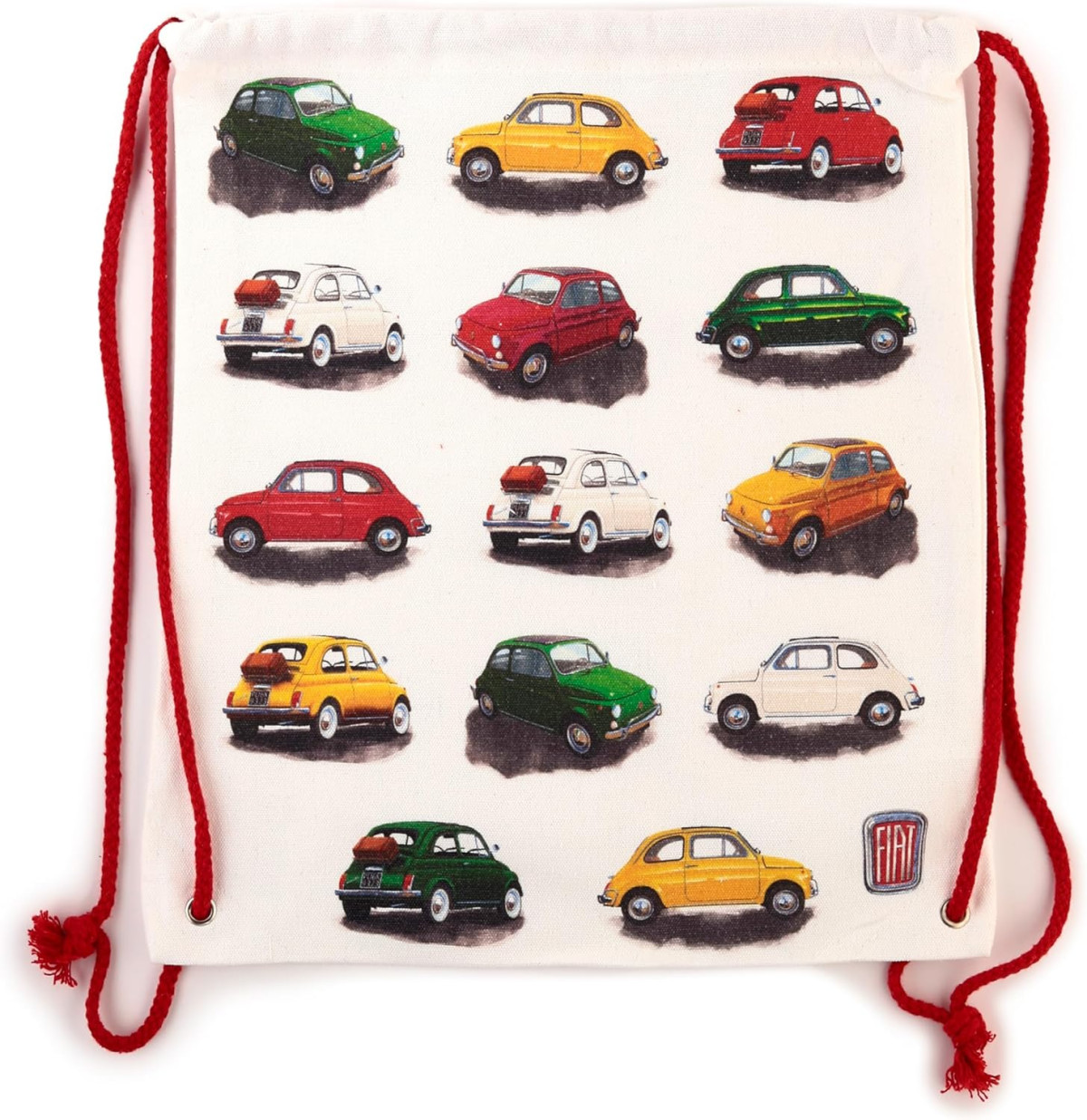 Canvas Bag - Drawstring - Classic White Fiat 500 Repeat