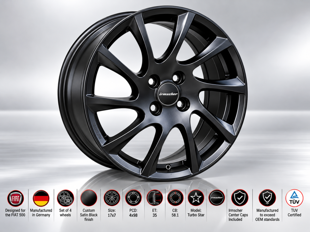 FIAT 500 Custom Wheels - Irmscher - Turbo Star - Satin Black - Set of 4 - 17"