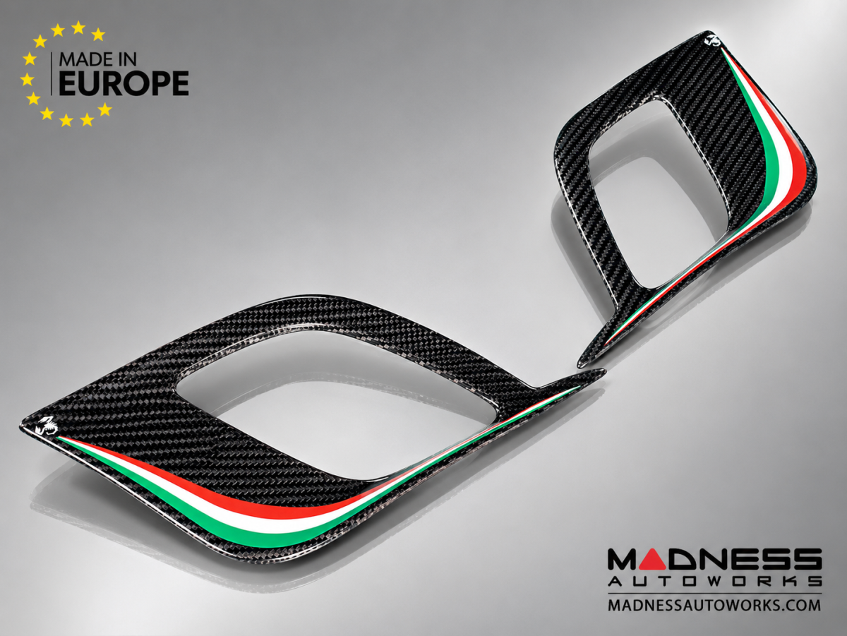 FIAT 500 Front Side Air Duct Diffuser Set - Carbon Fiber - Italian Racing Stripe w/ White Scorpion - NA Model