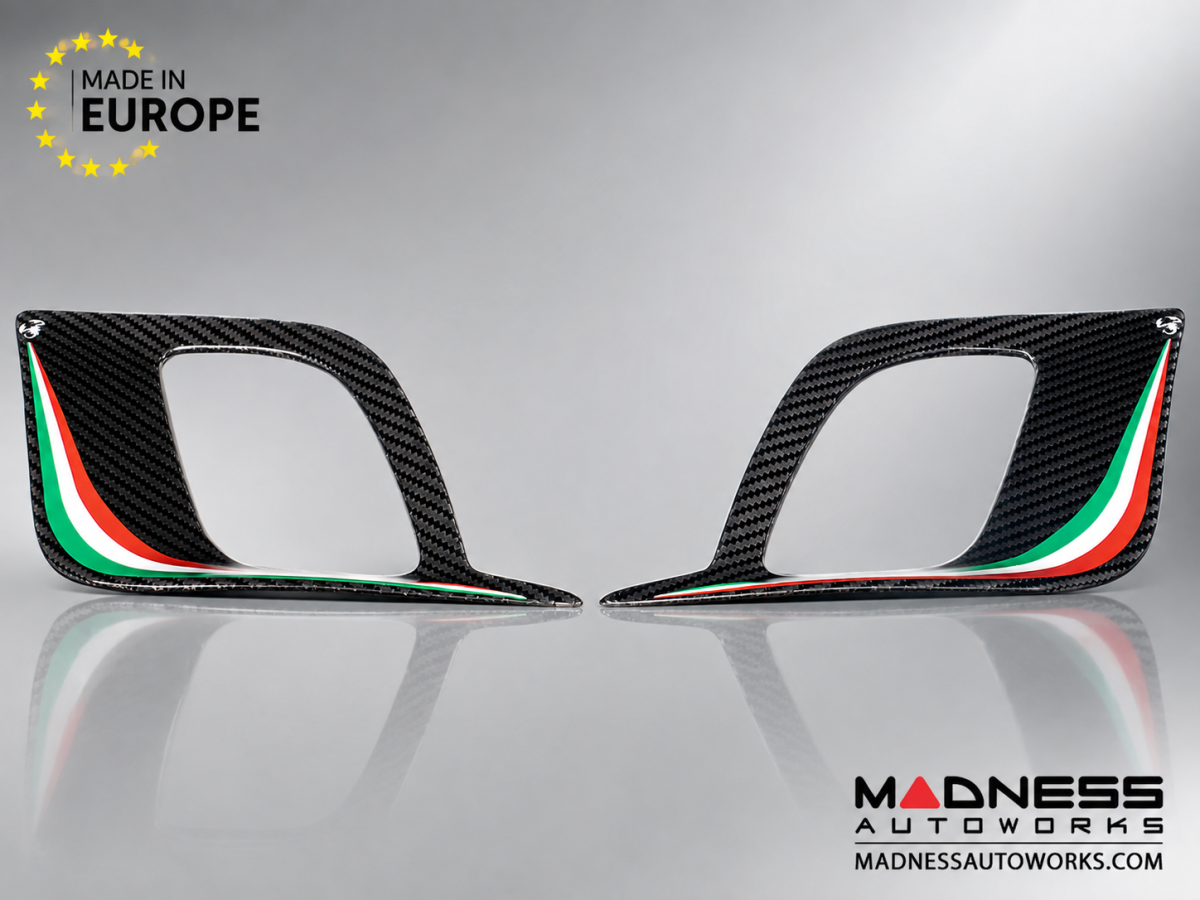 FIAT 500 Front Side Air Duct Diffuser Set - Carbon Fiber - Italian Racing Stripe w/ White Scorpion - NA Model