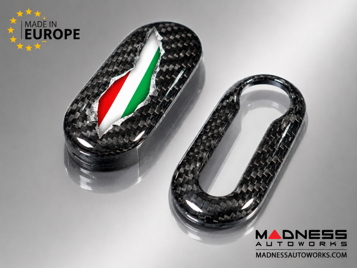 FIAT 500 Key Fob Cover - Carbon Fiber - Italian Flag Exposed