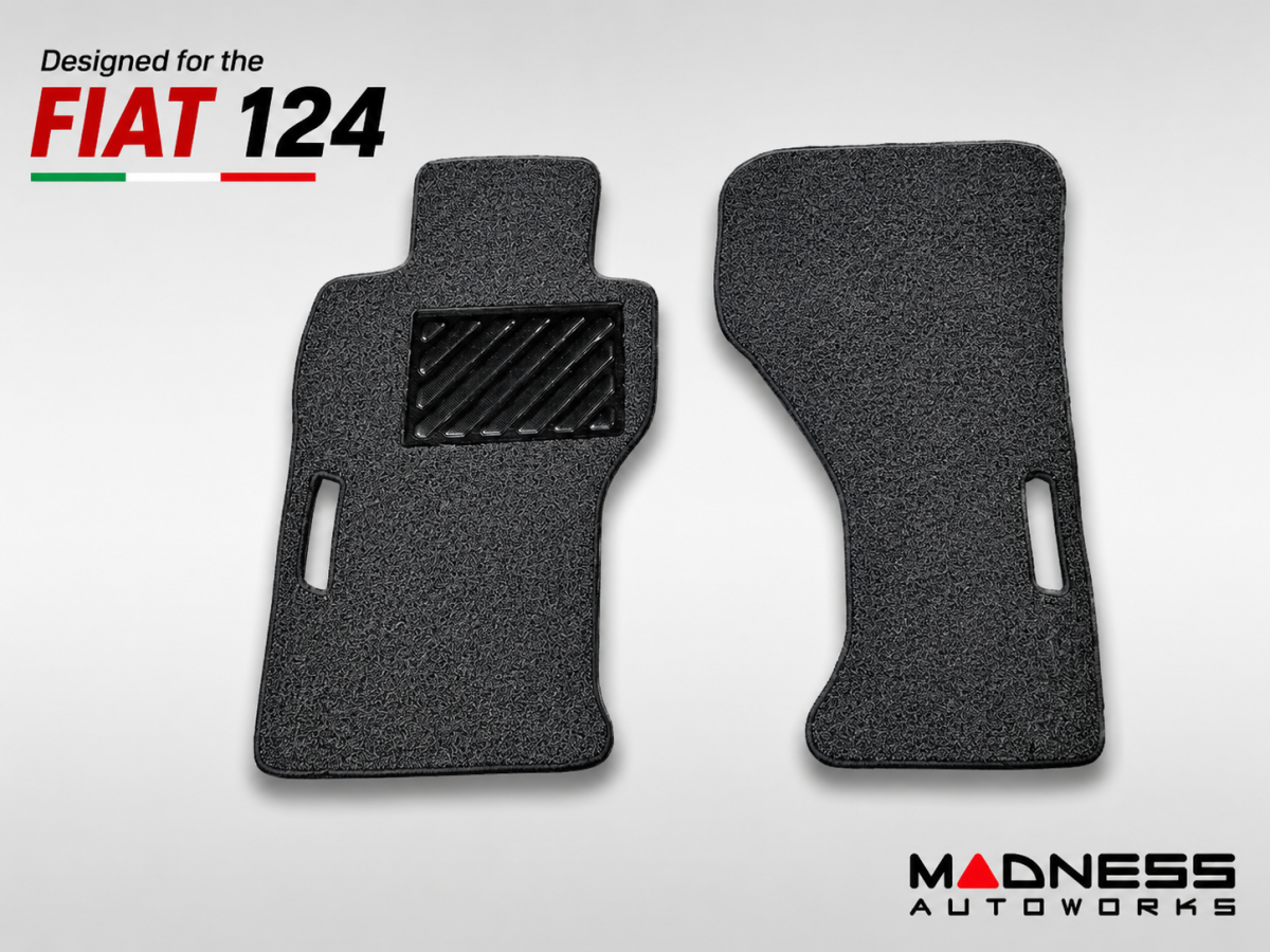 FIAT 124 Floor Mats - All Weather - Rubber Woven Carpet - Black + Grey