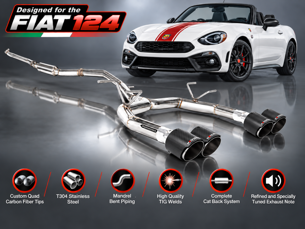 FIAT 124 Performance Exhaust by MADNESS - Lusso - Dual Exit w/ Carbon Fiber Quad Tips V2