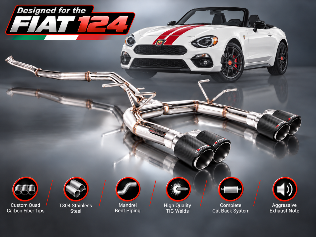 FIAT 124 Performance Exhaust by MADNESS - Monza - Dual Exit w/ Carbon Fiber Quad Tips V2