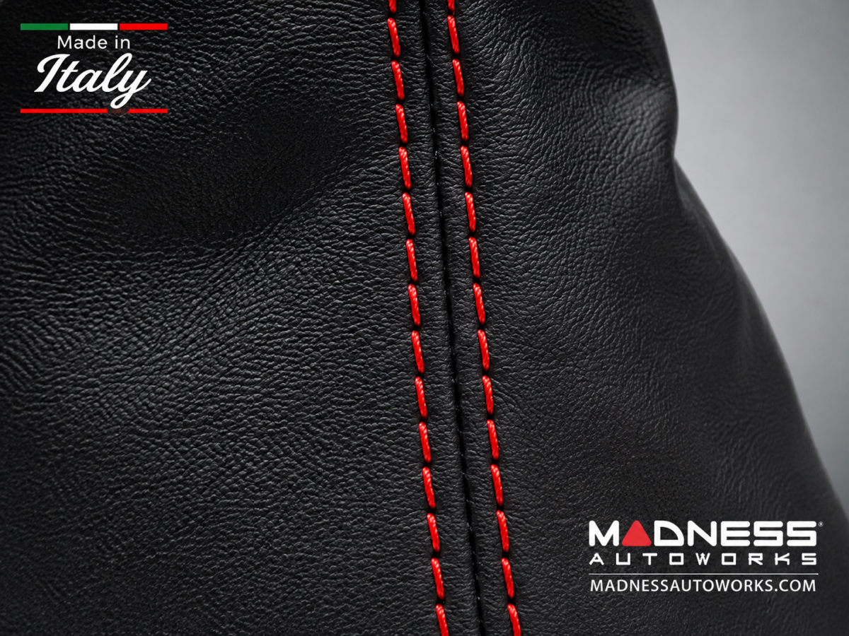 FIAT 500 Gear Shift Boot - Black Italy - Black Leather w/ Red Stitching + MADNESS Logo