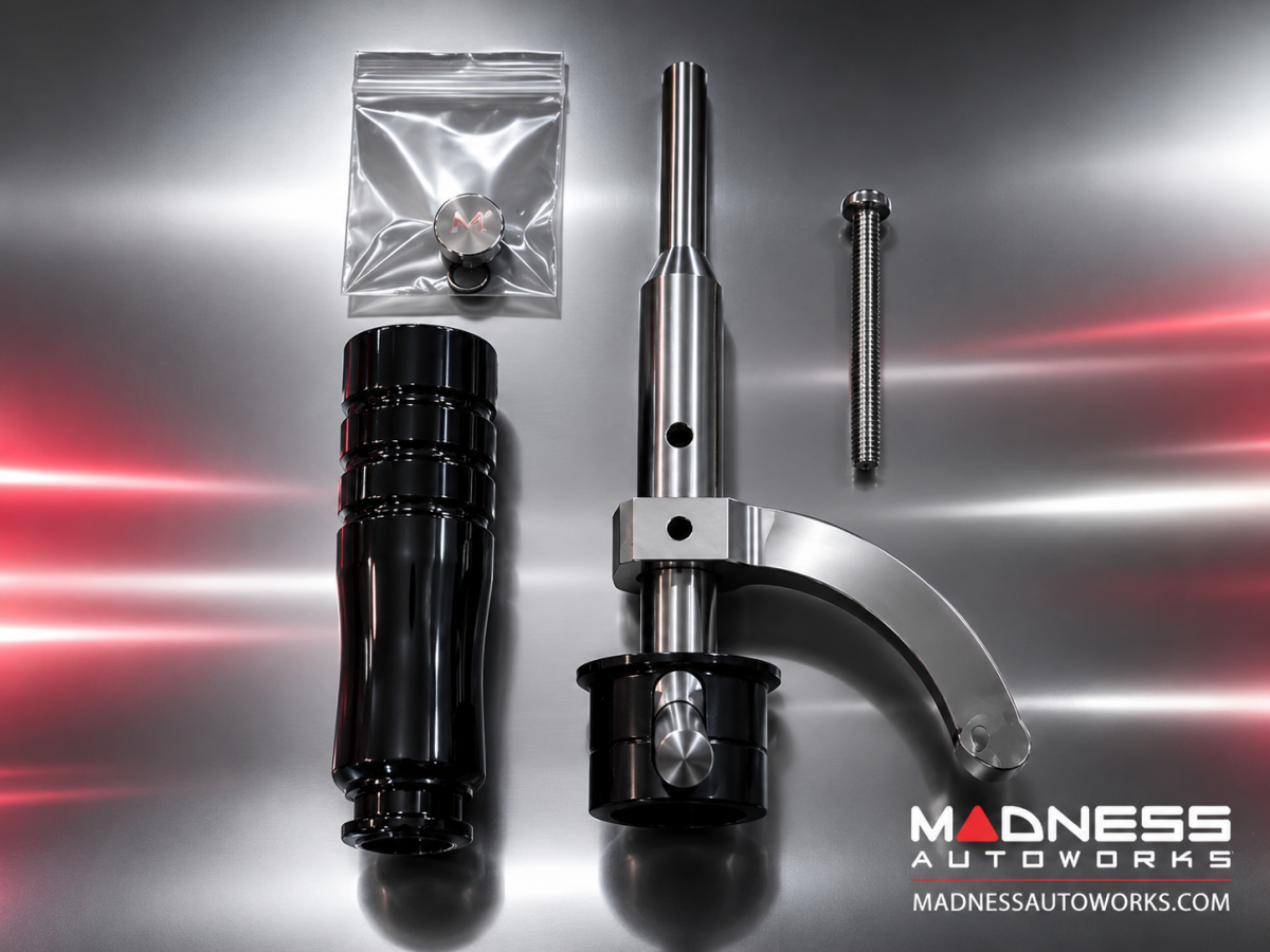 FIAT 500 Short Shifter Kit + Gear Shift Knob Combo - MADNESS Adjustable Shifter + MegaWeight Black Shift Knob 