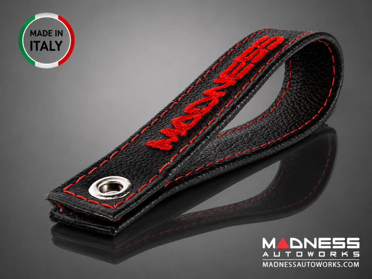 FIAT 500 Trunk Handle / Pull Strap - Black Italy - Black w/ Red MADNESS Logo