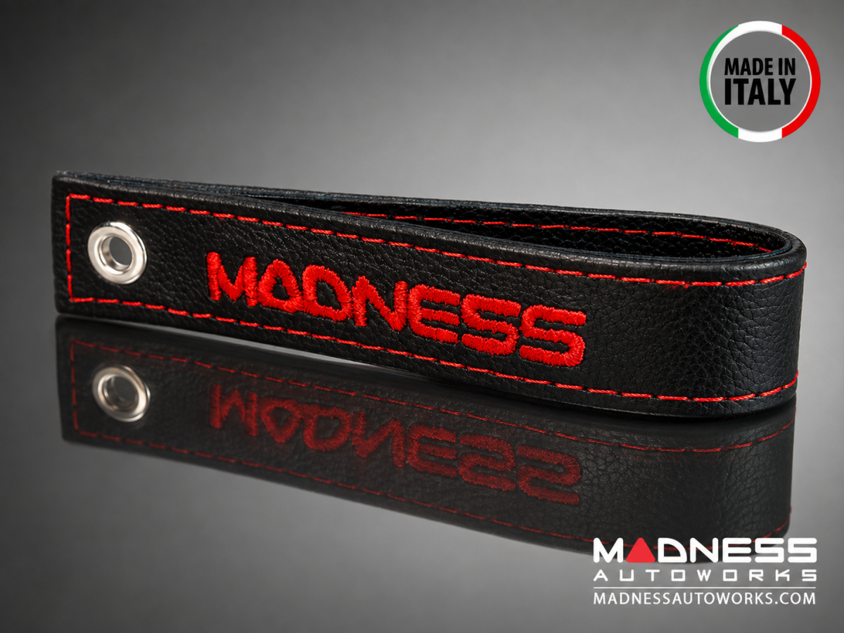 FIAT 500 Trunk Handle / Pull Strap - Black Italy - Black w/ Red MADNESS Logo