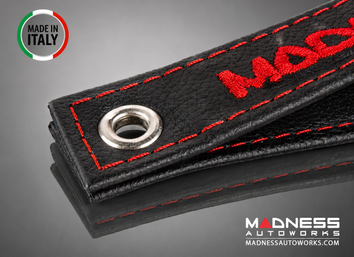 FIAT 500 Trunk Handle / Pull Strap - Black Italy - Black w/ Red MADNESS Logo