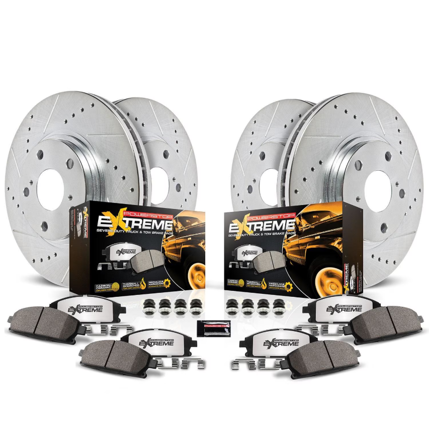 Fiat 500X Brake Kit - Front + Rear - PowerStop - Drilled & Slotted Rotors + Carbon-Fiber Ceramic Pads 