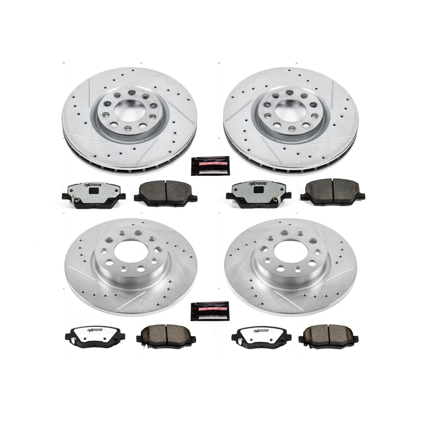 Fiat 500X Brake Kit - Front + Rear - PowerStop - Drilled & Slotted Rotors + Carbon-Fiber Ceramic Pads 