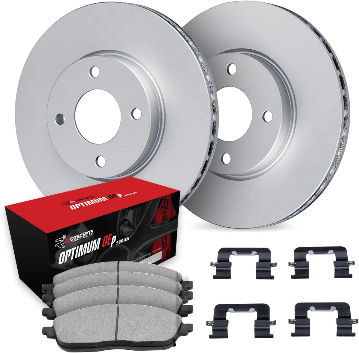 Fiat 500 Brake Kit - Front - R1 Concepts - Carbon Coated Slotted Rotors + Optimum OE Pads - `12-`19