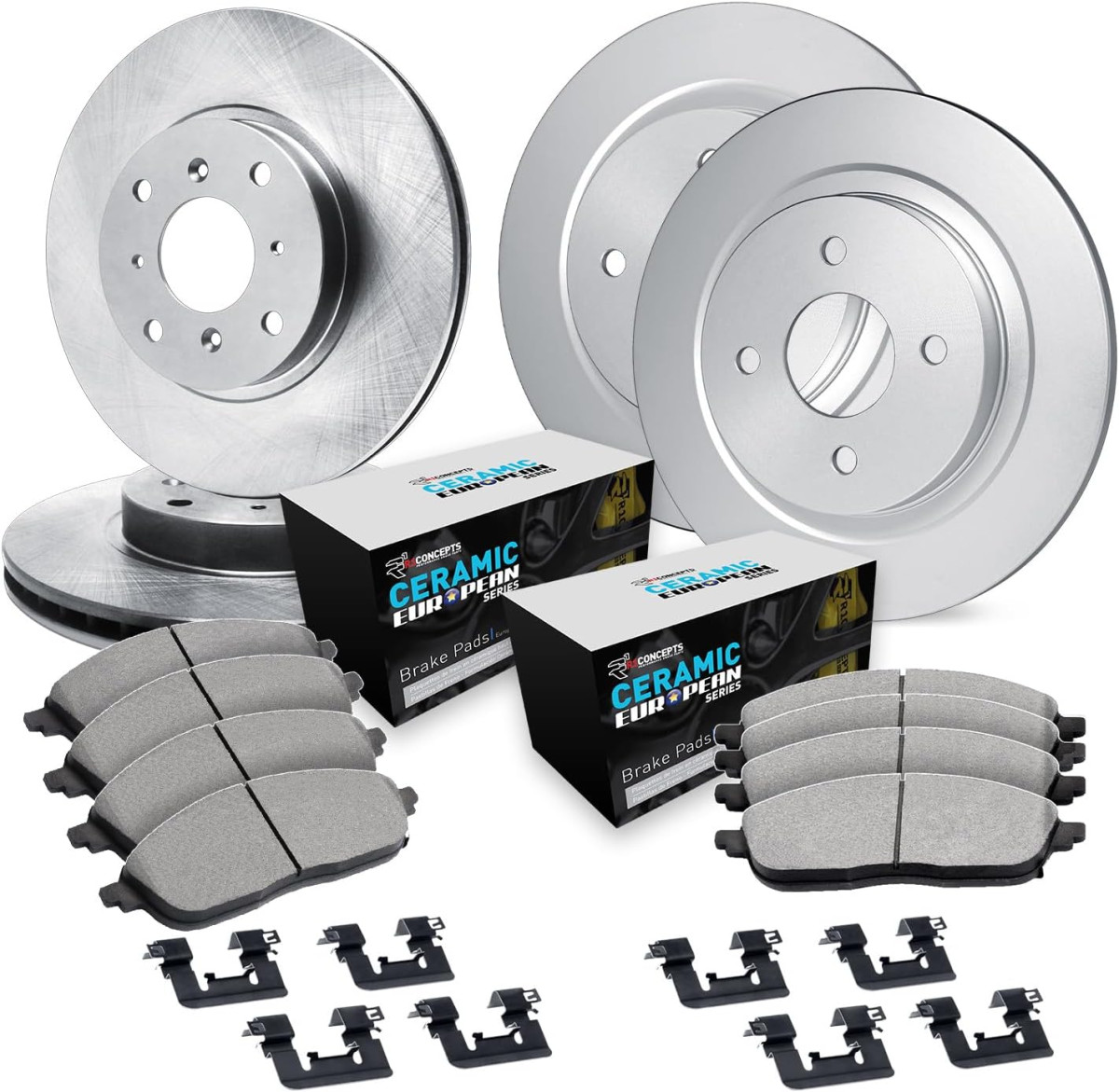 Fiat 500 Brake Kit - Front + Rear - R1 Concepts - eLINE Series Blank Rotors + Euro Ceramic Pads - `12-`19