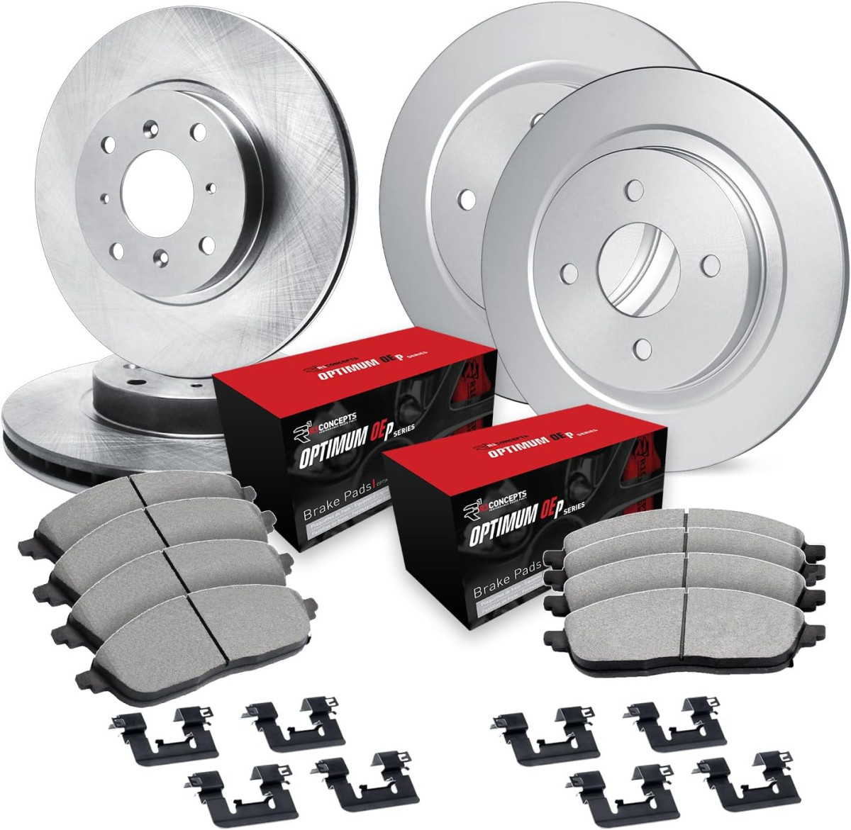 Fiat 500 Brake Kit - Front + Rear - R1 Concepts - Blank Rotors + Optimum OE Pads - `12-`19