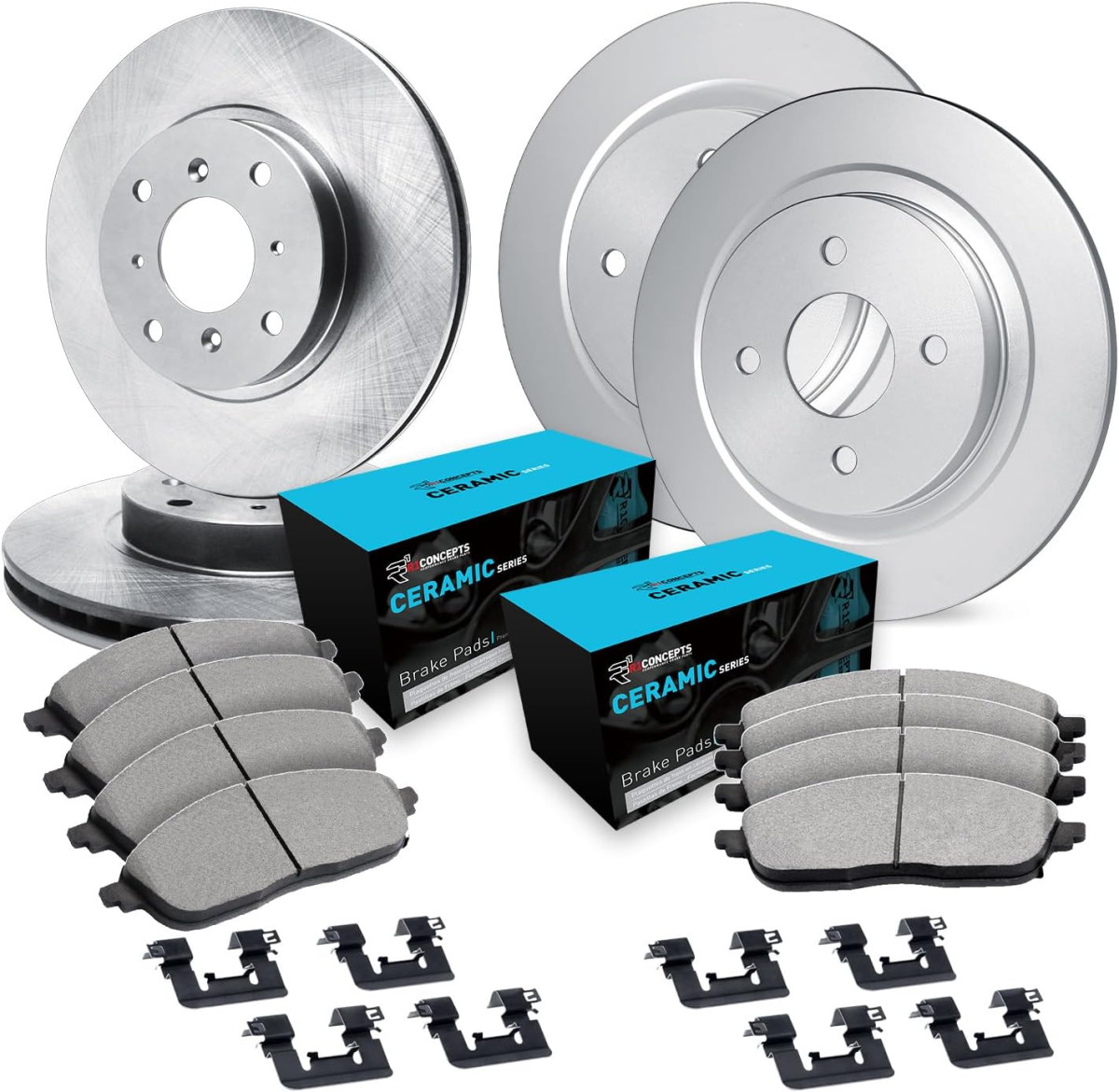 Fiat 500 Brake Kit - Front + Rear - R1 Concepts - eLine Series Blank Rotors + Ceramic Pads