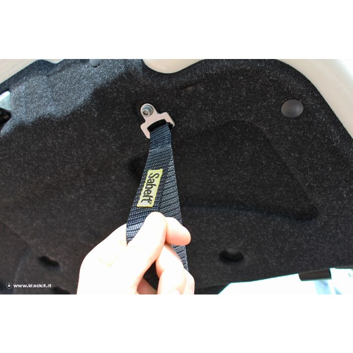 FIAT 500 Trunk Handle / Pull Strap - Sabelt - Black w/ Yellow Sabelt Logo