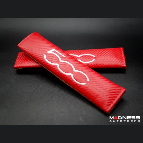 Seat Belt Shoulder Pads - set of 2 - Carbon Fiber look - Red w/ White 500 Logo 