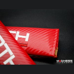 Seat Belt Shoulder Pads - set of 2 - Carbon Fiber look - Red w/ ABARTH Logo