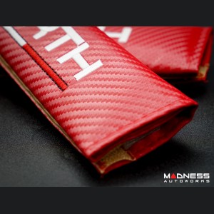 Seat Belt Shoulder Pads - set of 2 - Carbon Fiber look - Red w/ ABARTH Logo