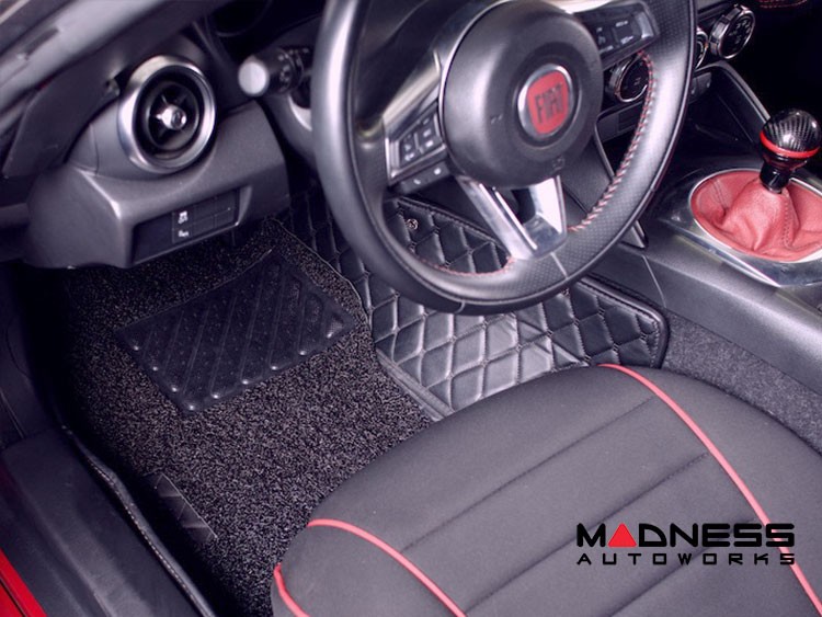 FIAT 124 Floor Mats - All Weather - Rubber Woven Carpet - Black