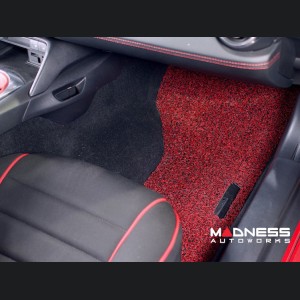 FIAT 124 Floor Mats - All Weather - Rubber Woven Carpet - Black + Red 